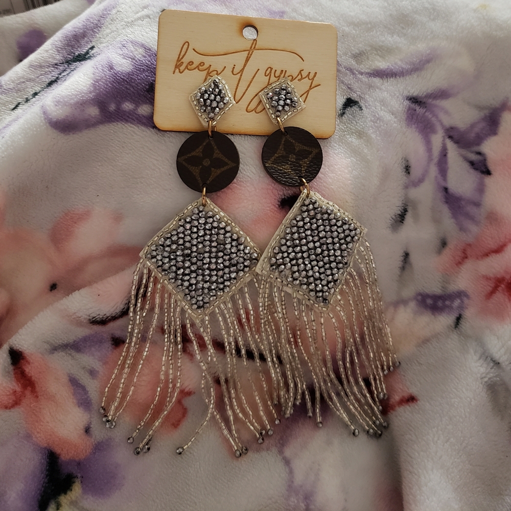 Bohemian Silver and Brown Dangle Earrings with Fringe